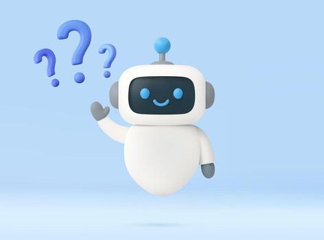 3d Smiling chatbot with question marks vector