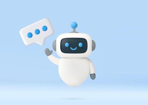 3D robot with speech bubble. vector