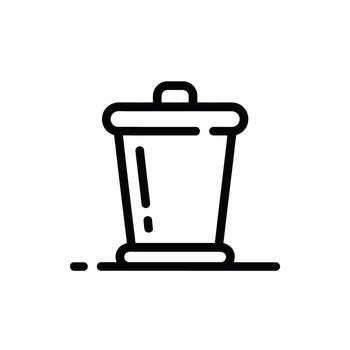 Simple Black and White Illustration of a Trash Can with Handle and Circular Base vector