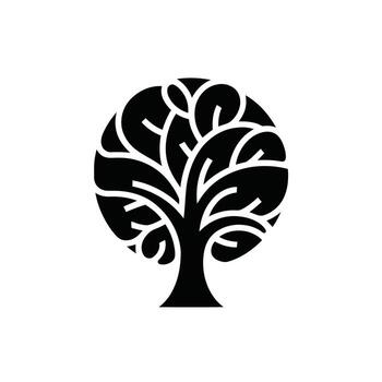 Minimalist Tree Silhouette Emblem Depicting Abstract Leaves and Branches in a Circular Design vector