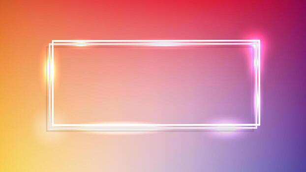 Neon double rectangular frame with shining effects on orange background. Empty glowing techno backdrop. illustration vector