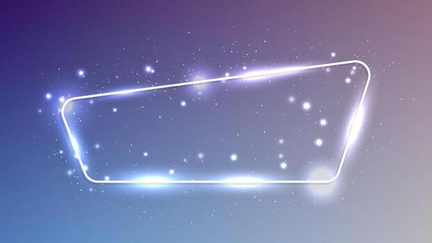 Neon rounded frame with shining effects and sparkles on blue background. Empty glowing techno backdrop. illustration vector