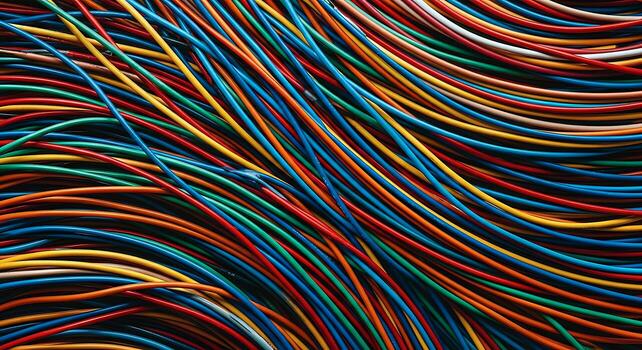 A Vibrant And Tangled Array Of Electrical Wires Forming A Dynamic Abstract Pattern Of Various Hues Suitable For Technology And Connectivity Themes. photo