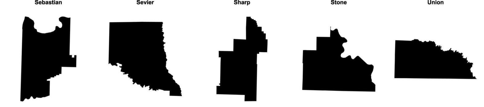 Sebastian, Sevier, Sharp, Stone, Union outline maps vector