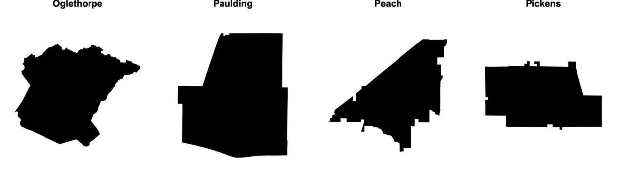 Oglethorpe, Paulding, Peach, Pickens outline maps vector
