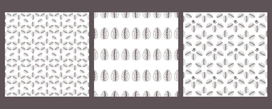 conjunto de conchas sin costura modelo. colección de repetir adornos con mar elementos. varios mariscos en blanco antecedentes. snall concha. plano ilustración para fondo de pantalla, textiles, impresión vector