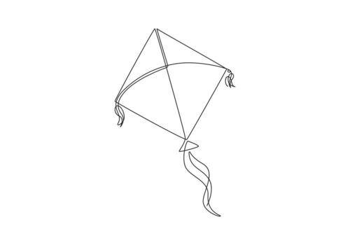Simple Line Drawing of a Kite with Tail, Continuous one line drawing Kite, vector