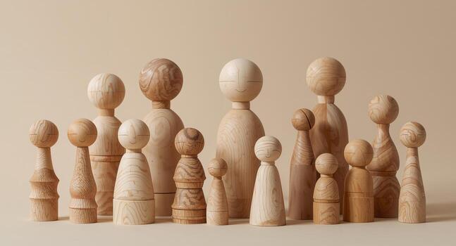 Assembled Forms. A Study in Texture and Scale, Natural Wood Objects on a Plain Background. photo