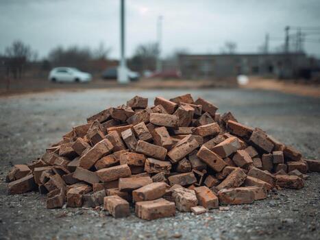 Brick Pile on a Dim Day. An Array of Rectangular Forms and Earthy Tones. photo