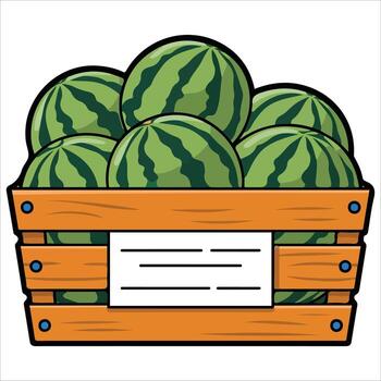 Wooden basket filled with watermelons vector
