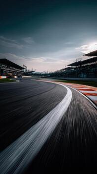 A racing track with a dark sky and a track photo