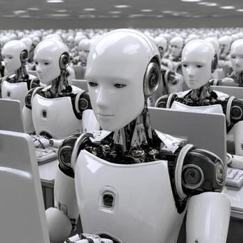 Robot in a row of computers photo