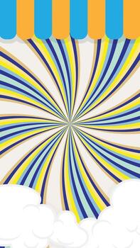 Vertical radial square background with pastel colored swirls. Foreground has clouds at the bottom and flags at the top. vector