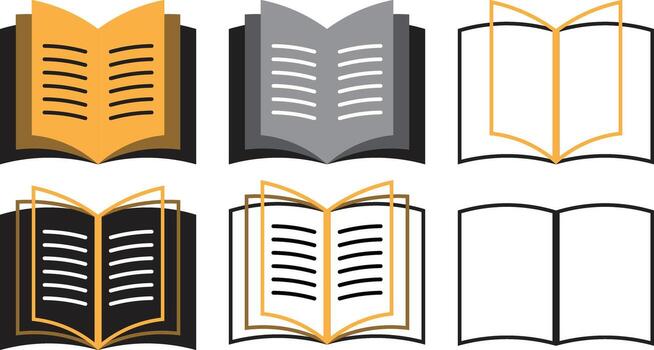 Set of Open Book Icons in Various Color Schemes vector