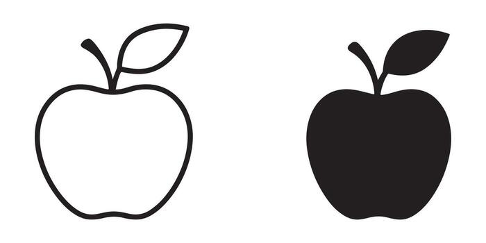 Simple Line Art and Solid Black Apple Icons Free Downloadable Fruit Graphics for Websites and Apps vector