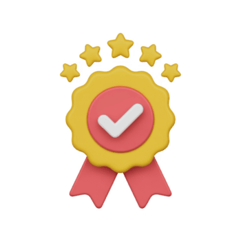 A 3d rendering of a quality badge with a check mark and stars isolated on transparent background, representing excellence and achievement png