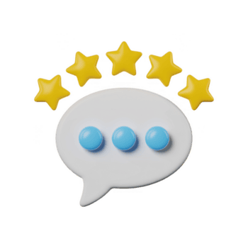 3d rendering of a speech bubble with five stars, representing customer reviews and feedback isolated on transparent background png