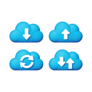 nuvem Informática ícones com carregar, download, sincronizar, e dados transferir símbolos isolado em transparente fundo, representando moderno tecnologia e Serviços png