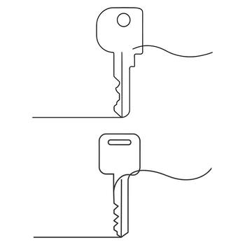 Two Keys Drawn With Single Continuous Line lock security vector