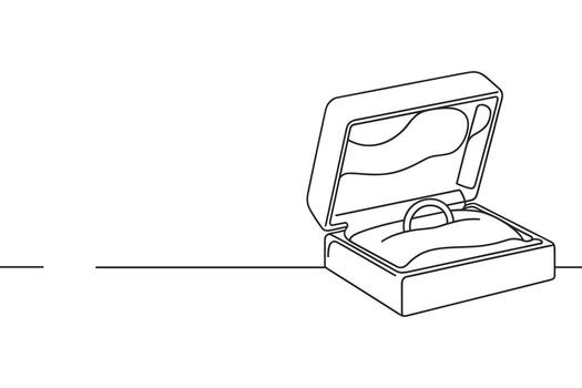 Single Line Drawing Of An Open Ring Box With A Ring vector