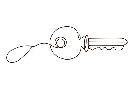 Single line drawing of a key with a loop lock security vector