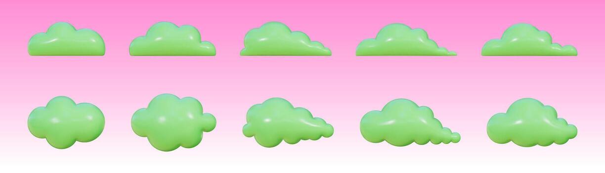 Floating inflatable clouds in a playful retro design in acid green create a whimsical atmosphere for creative projects and decor. vector