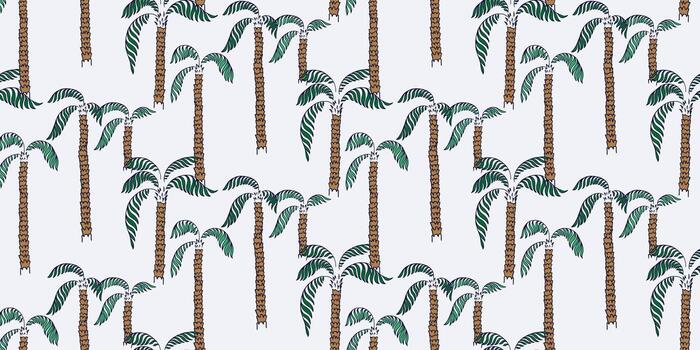 sin costura modelo presentando repitiendo palma arboles con texturizado marrón bañador y verde frondas en un ligero gris antecedentes. Perfecto para tropical diseños, textiles, fondos de pantalla, y digital huellas dactilares. vector