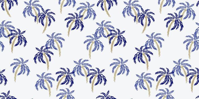 sin costura tropical palma árbol modelo con un ligero antecedentes. el diseño caracteristicas lozano azul y Armada palma hojas, creando un atrevido, exótico, y elegante mirar. Perfecto para verano moda, textiles vector