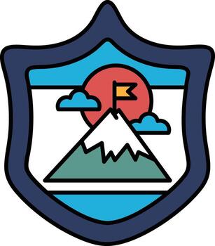 A shield with a mountain and a flag on it vector