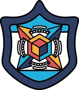 A blue shield with a red square in the middle vector