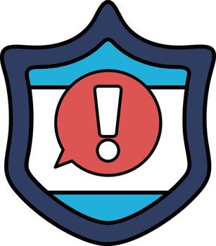 A blue shield with a red circle and a red exclamation point vector