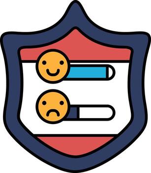 A shield with two faces on it, one with a frown and the other with a smile vector