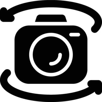 cámara rotación, giratorio, cámara glifo sólido icono vector