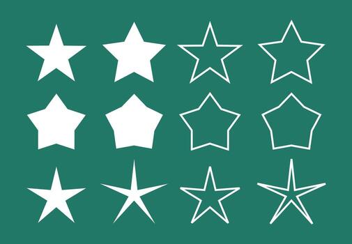 Collection of star shapes in different styles on a teal background. vector