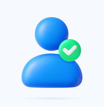 3d Verified user profile icon with green checkmark vector
