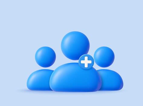 3D group icon with add friend symbol vector