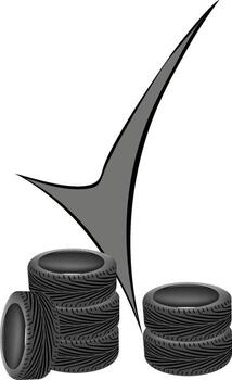 Check mark pointing at two stacks of car tires vector