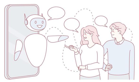 Engaging in an Interactive Conversation Session with a Friendly Robot Companion Today vector