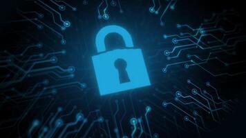 Cyber security concept neon icon. Personal Data Security, Glowing Secure technology icon on black background. Shield lock in futuristic polygonal style cyber protection on the background. loop 4k video