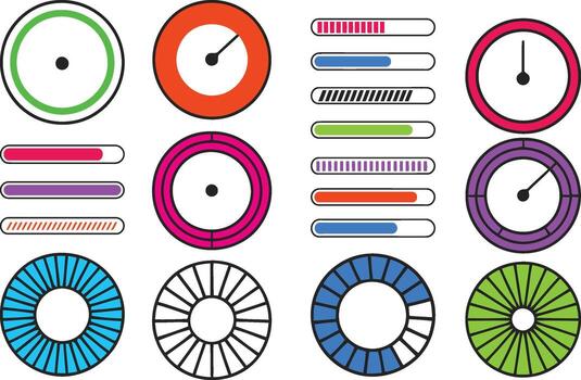 Colorful Circular Progress Indicators Bar Charts UI Design Elements vector