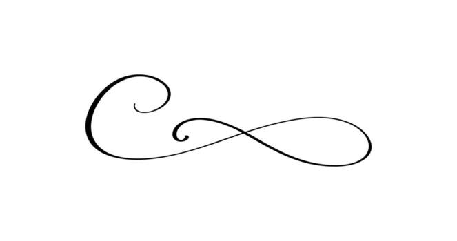 Vintage swirl line style divider flourish. Filigree calligraphy ornamental curls. Decorative retro design element for menu, certificate diploma, wedding invitation card, outline text vector