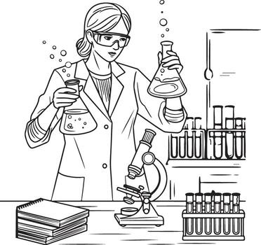 un mujer en un laboratorio Saco es trabajando en un proyecto vector