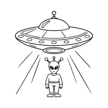extraterrestre astronave con hombre en blanco antecedentes vector