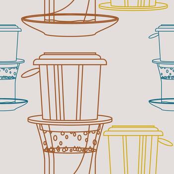 Editable Outline Vietnamese Drip Coffee With Condensed Milk and Saucer Vectorized Illustration as Seamless Pattern for Creating Background of Cafe With Vietnamese Culture and Tradition Related Design vector