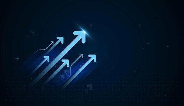 A sophisticated business concept image showing multiple dark blue arrows. Deep blue gradient Upward Finance and Business Arrows on dark gradient background vector
