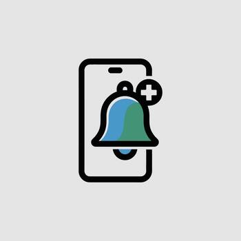 Minimalist Icon of a Smartphone Displaying a Blue and Green Bell Notification with a Plus Sign alert vector