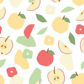 Whimsical hand-drawn seamless pattern with apples and abstract botanical shapes vector
