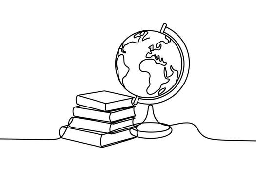 Stack of books with a globe on a white background education vector