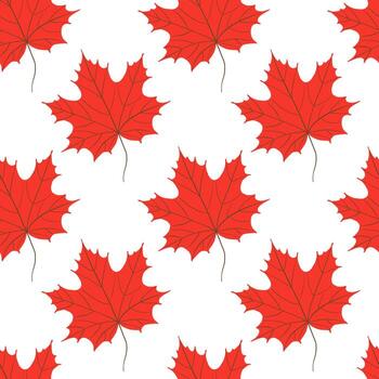 sin costura otoño modelo con vívido rojo arce hojas. dibujado a mano diseño con Delgado contornos, limpiar estructura, y minimalista antecedentes. Perfecto para estacional embalaje, textil, y papelería. vector