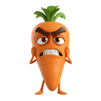 Grumpy vegetable character isolated with a transparent background, a furious carrot with arms and png